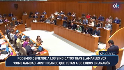 Podemos defiende a los sindicatos tras llamarles Vox 'come gambas' justificando que están a 30 euros en Aragón