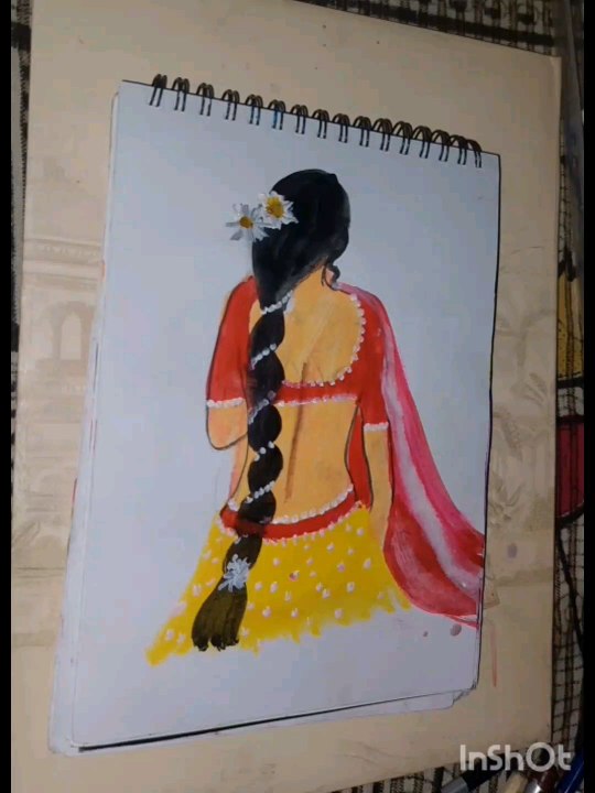 how to draw a girl wearing lahnga ।। girl drawing easy and beautifull ।। oil pastels drawing, painting,easy drawing
