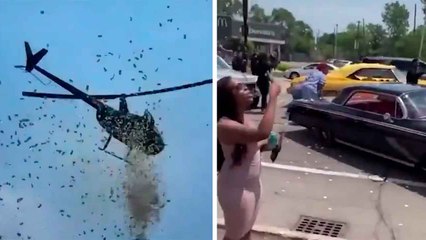 הפך לוויראלי: בקשתו האחרונה של איש עסקים התגשמה – מסוק פיזר 5,000 דולר ברחובות