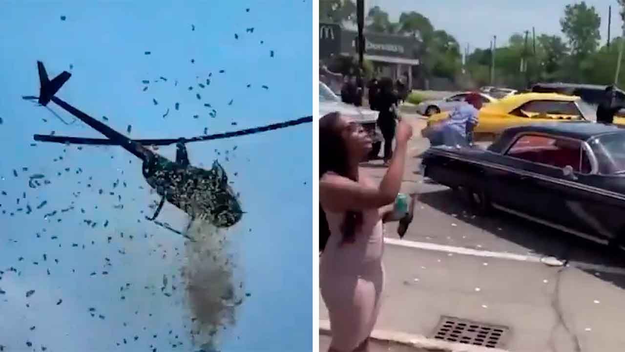 הפך לוויראלי: בקשתו האחרונה של איש עסקים התגשמה – מסוק פיזר 5,000 דולר ברחובות