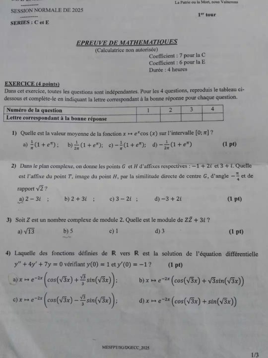 Épreuve du Bac de Maths 2025 séries C et E tombé au Burkina Faso.#bacmath #bac2025 #burkinafaso