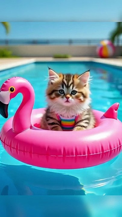"POV: Kitten Yelling Gibberish on a Duck Float Like It Owns the Pool 🦆 #WhatDidSheSay"