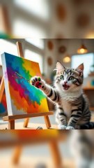 "POV: This Cat Paints Masterpieces While Singing Like a Star 🎤🖌️ #Meownet"