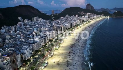 Sunset Skyline At Copacabana Beach In Rio De Janeiro Brazil