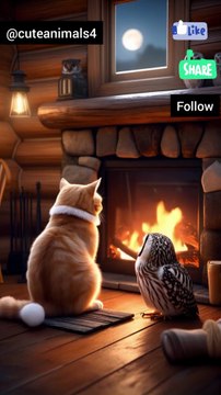 A kind cat and having good behavior with injured owl🐈🐈🐱🐱#animals #animals lovers ✨🌟🐕🐇