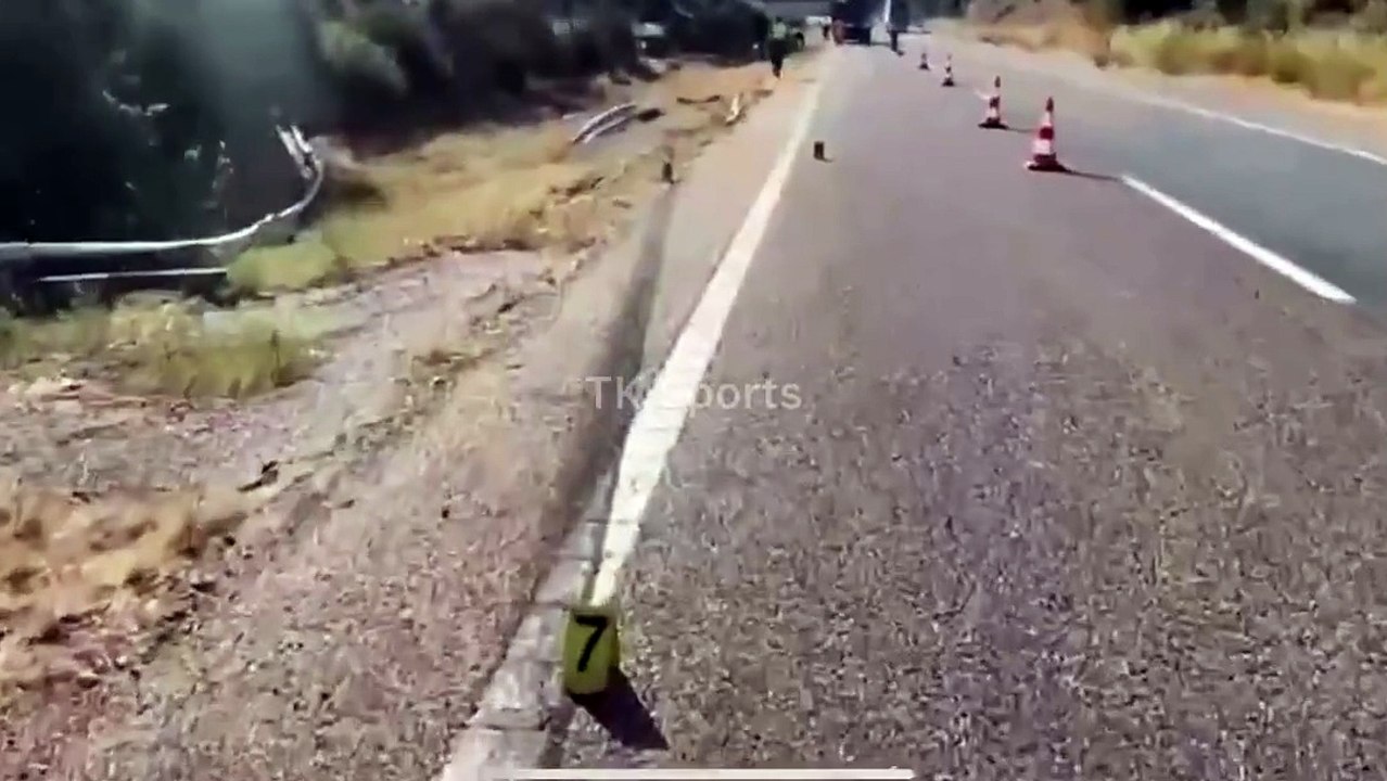 The remains of the Lamborghini that contained Diogo Jota and his brother Andre. Paramedics fought to save the men after the crash at around 12.35am today