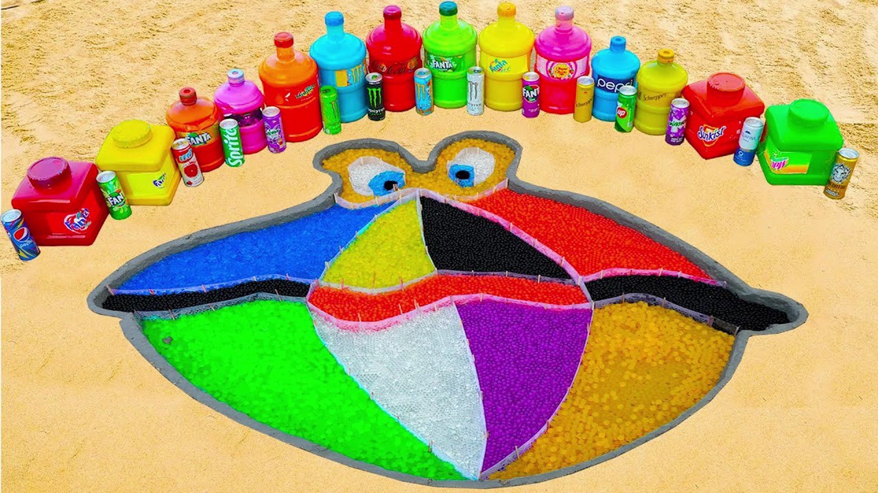 How to make Rainbow Clam with Orbeez, Big Coca Cola, Mtn Dew, 7up, Fanta vs Mentos & Popular Sodas