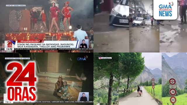 24 Oras: (Part 3) Kotse, nasira nang sumabog ang mainline ng Maynilad; stage ng pageant, nasunog, mga kandidata, tinuloy ang pagrampa; pagsundo ng mga Retre sa Sang'gre, ni-reenact ng fans gamit ang mga gamu-gamo; Sanggang Dikit FR cast,..., atbp.