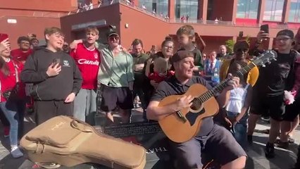 Liverpool fans sing Diogo Jota's name outside Anfield