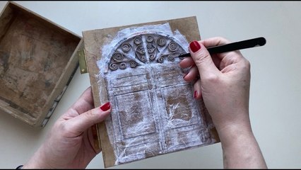 DIY Cardboard Box with Blue Door and Stone Texture _ Easy Craft Tutorial