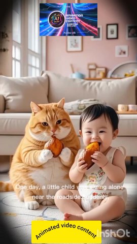 cat help cute baby from dog