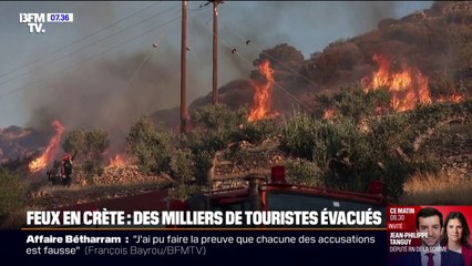 Plus de 5.000 personnes, locaux et touristes, évacuées à cause d'un violent feu en Crète