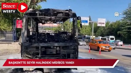 Başkentte seyir halindeki midibüs yandı