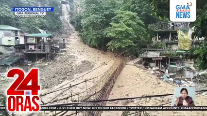 Hanging bridge, nasira sa gumuhong lupa at pagdausdos ng malalaking bato | 24 Oras