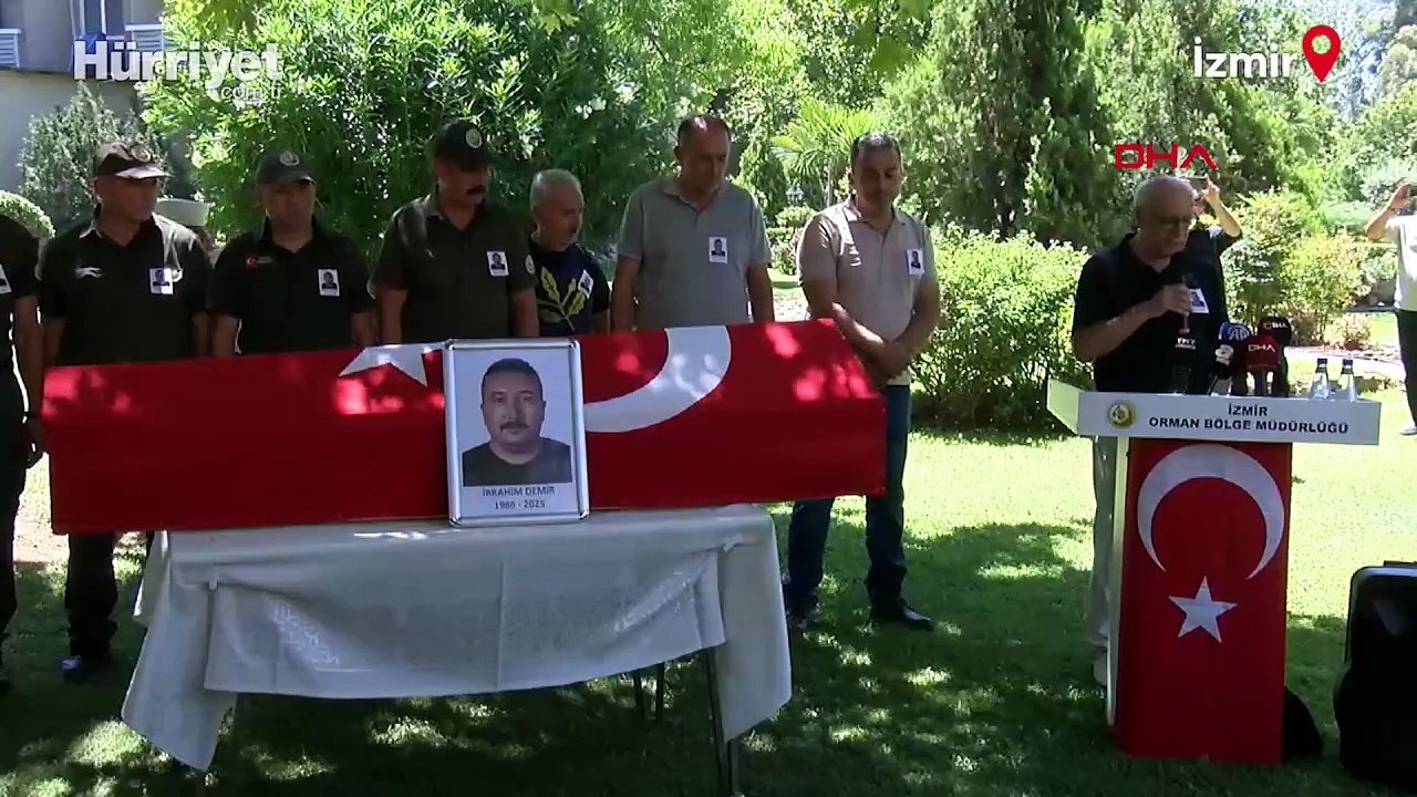 İzmir'in Ödemiş ilçesindeki yangında şehit olan İbrahim Demir için cenaze töreni düzenlendi