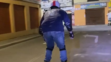 Skater crashes into a shutter after speeding too fast through the city streets