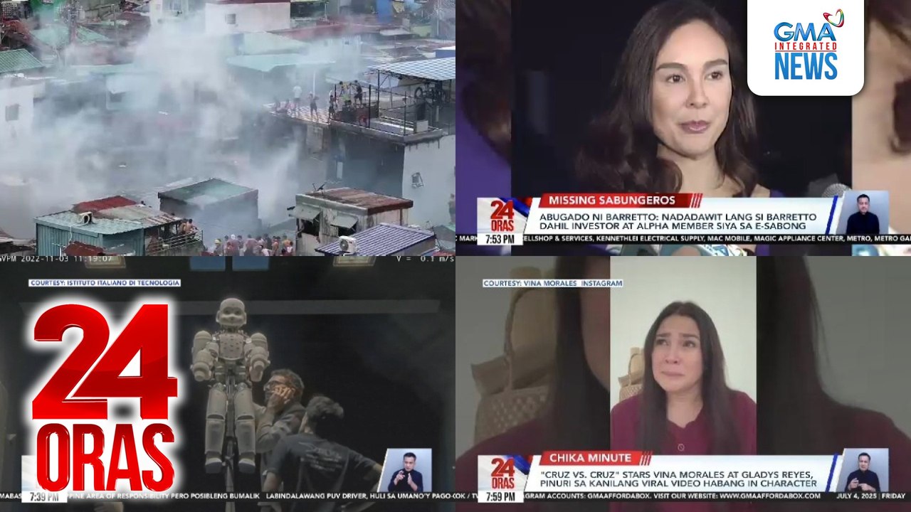 24 Oras: (Part 3) Gretchen Barretto, itinangging may kinalaman siya sa pagkawala ng mga sabungero; 15 bahay, nasunog sa Sta. Cruz, Manila, 4 sugatan; "Cruz vs. Cruz" stars Vina Morales at Gladys Reyes, pinuri sa kanilang viral video habang in..., atbp.
