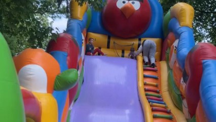 Kid's fun inflatable slide ride abruptly goes from smooth to turbulent