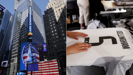 Fiebre por Bellingham en Times Square: "Puedo hacer 50 camisetas suyas al día"