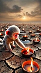 Look how the little monkey plants a strawberry treii in the desert