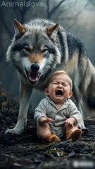 A cute cat saves baby from hungry wolf #cat #catlover #baby #love #animalslovers#jdvp