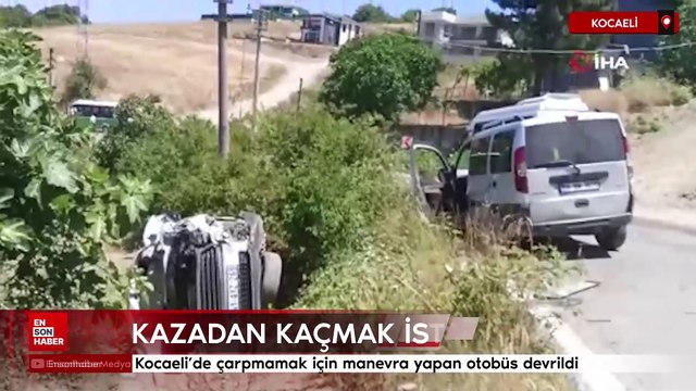 Kocaeli’de çarpmamak için manevra yapan otobüs devrildi