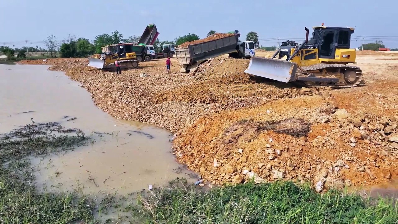 OMG!! Neatly complete land fill by Shantui Dozers technique skill moving mud out & push soil fast