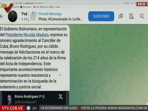 Venezuela agradece al Canciller de Cuba sus felicitaciones por el 214 aniversario de Independencia