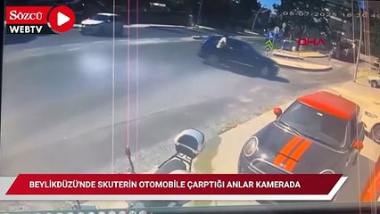 Beylikdüzü'nde skuterin otomobile çarptığı anlar kamerada