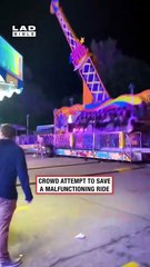 Crowd uses their body weight to stop a malfunctioning carnival ride from tipping over