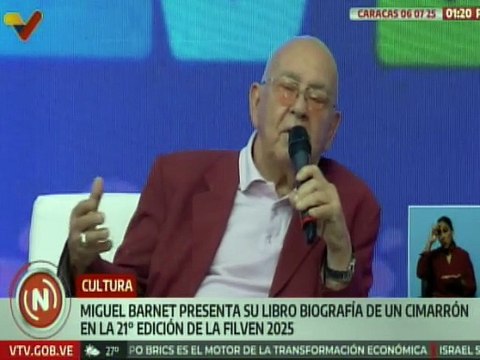El escritor cubano Miguel Barnet presentó libro Biografía de un Cimarrón en la FILVEN 2025