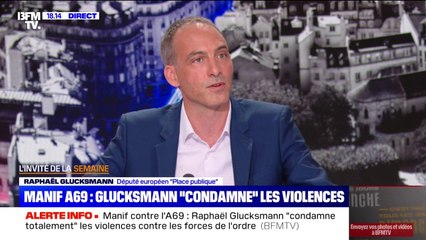 Manifestation contre l'A69: "Je condamne totalement les lancés de boules de pétanque ou de cocktails molotov sur la police", déclare Raphaël Glucksmann