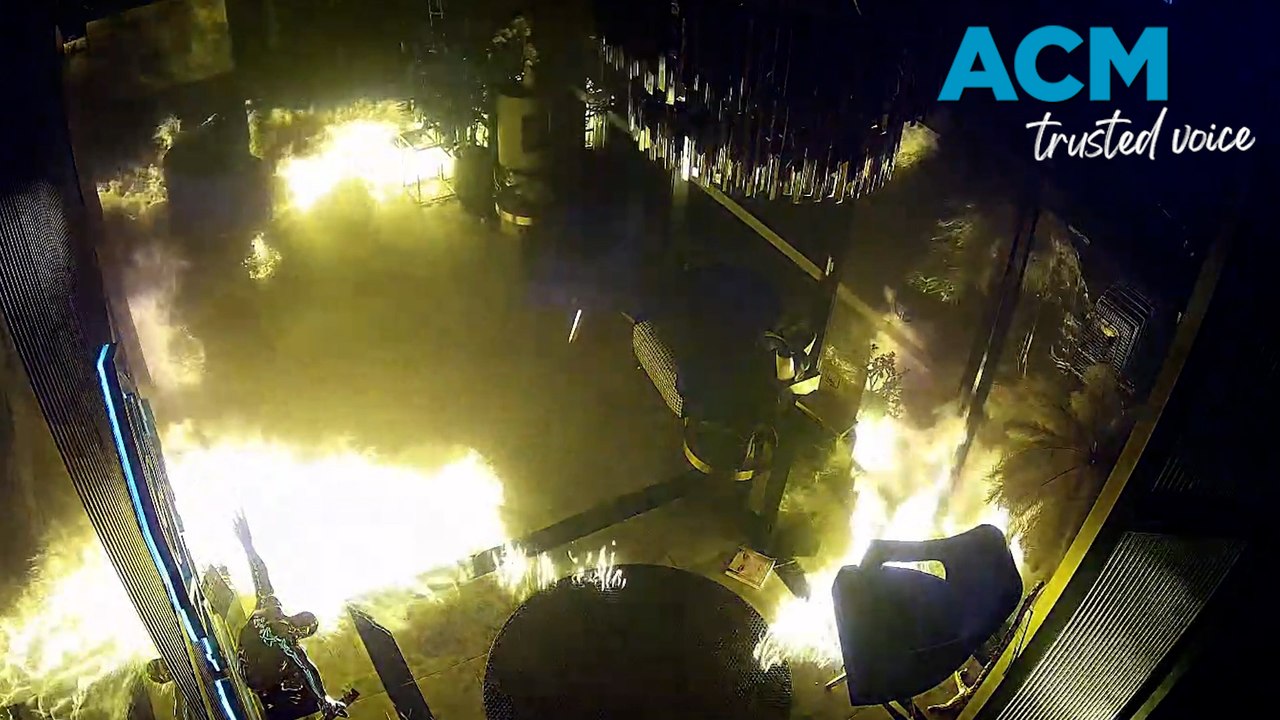 CCTV shows a man on fire allegedly running from suspicious Burwood blaze
