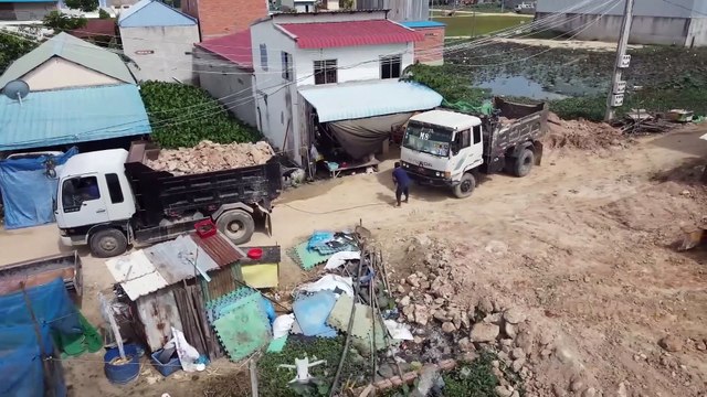 WOW Nice Incredible KOMATSU D20P Bulldozer Failing then Pushing Soil to Water & Cover back by Truck