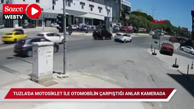 Tuzla'da motosiklet ile otomobilin çarpıştığı anlar kamerada