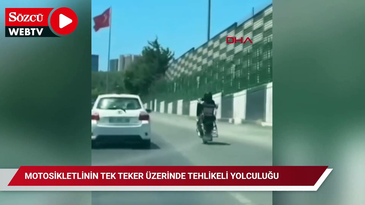 Ümraniye’de motosikletlinin tek teker üzerinde tehlikeli yolculuğu kamerada