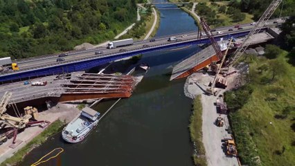 Effondrement du pont de Houdeng : vues aériennes avant la reprise des travaux de démolition
