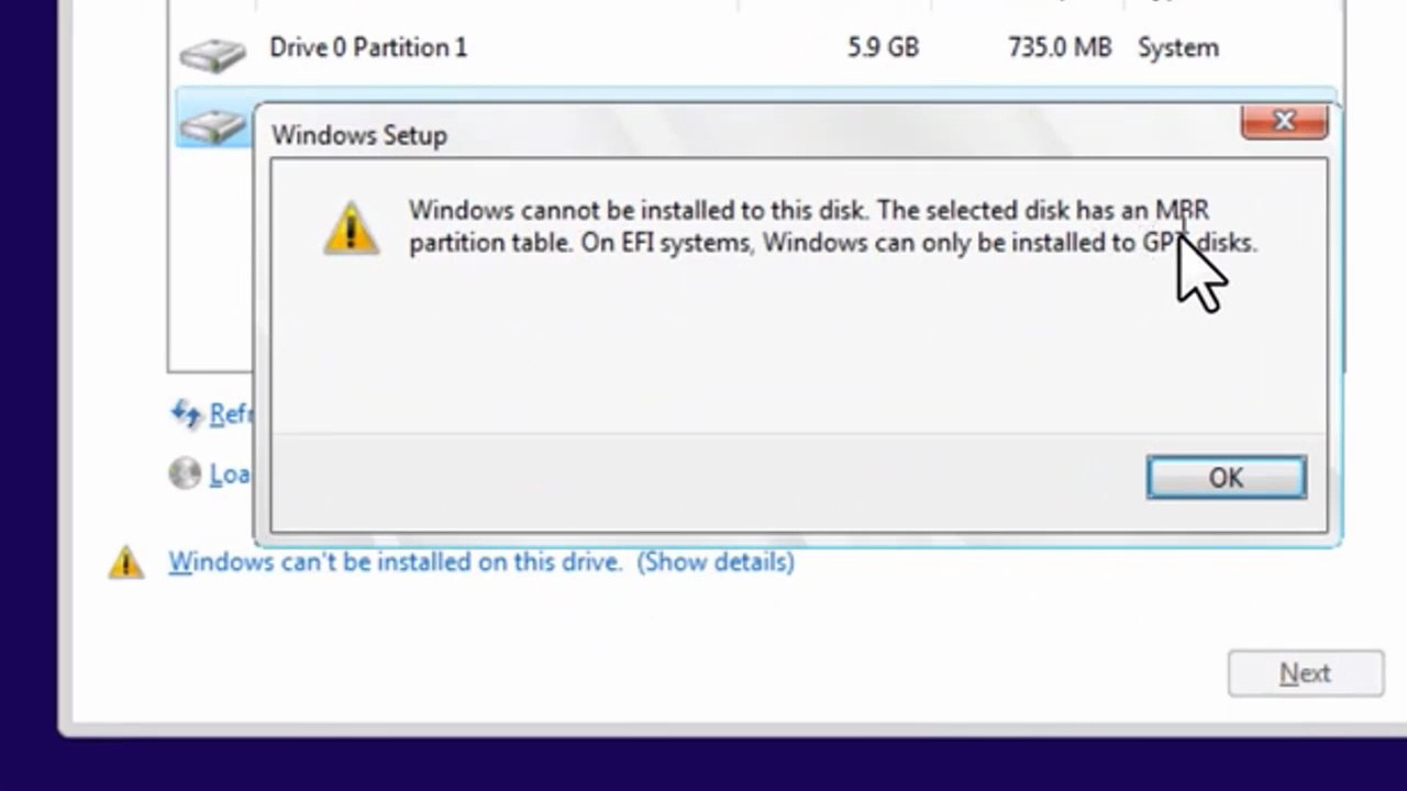 How to Fix “Windows cannot be installed to this disk. The selected disk has an MBR partition table” Error ✅ | Windows 11 / 10 / 8 / 7