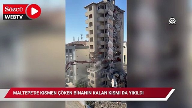 Maltepe'de iş makinesinin temasıyla kısmen çöken binanın kalan kısmı da yıkıldı