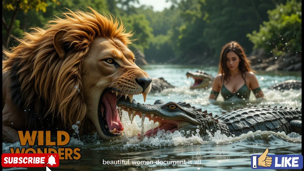 "Most Dangerous Lions vs Deadly Crocodiles in River | Beautiful Women Face Wild Predators – WILD WONDERS"