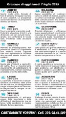 Oroscopo di oggi lunedì 7 luglio 2025 - Il Cartomante Yorubà