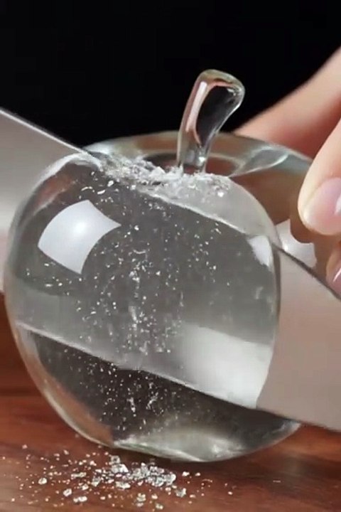 Cortando Manzana de vidrio ASMR IA