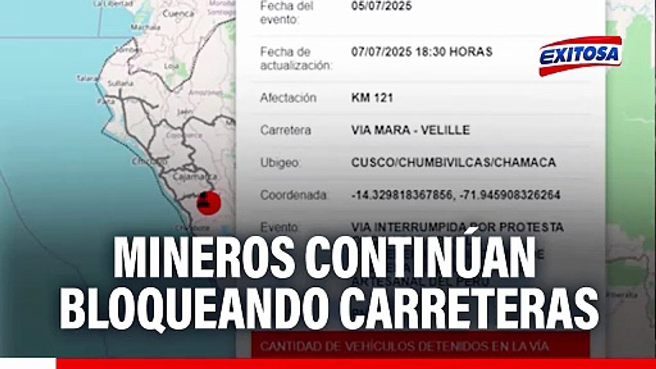 Mineros artesanales continúan bloqueando carreteras por exclusión del Reinfo