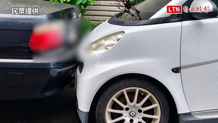 丹娜絲強風吹動無人賓士撞上BMW 車主傻眼：責任怎算？（民眾提供）