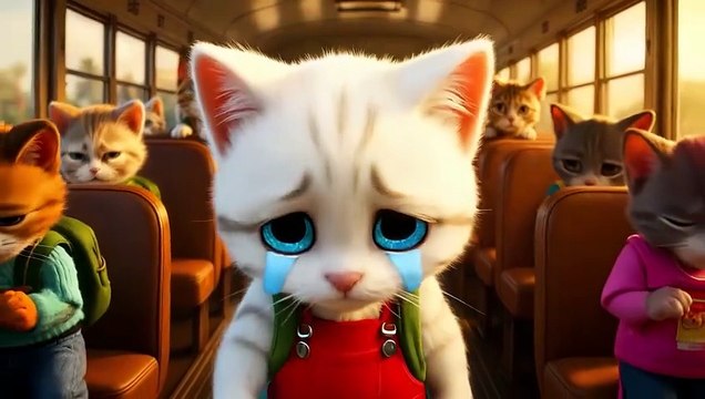 Kitten chased by terrifying mutated school bus on the way to school!👁️🐱💥 #ai #story #catshorts