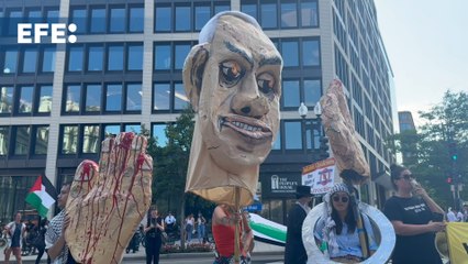 Manifestantes pro-Palestina rodearon la Casa Blanca en el marco de la visita de Netanyahu a Washington