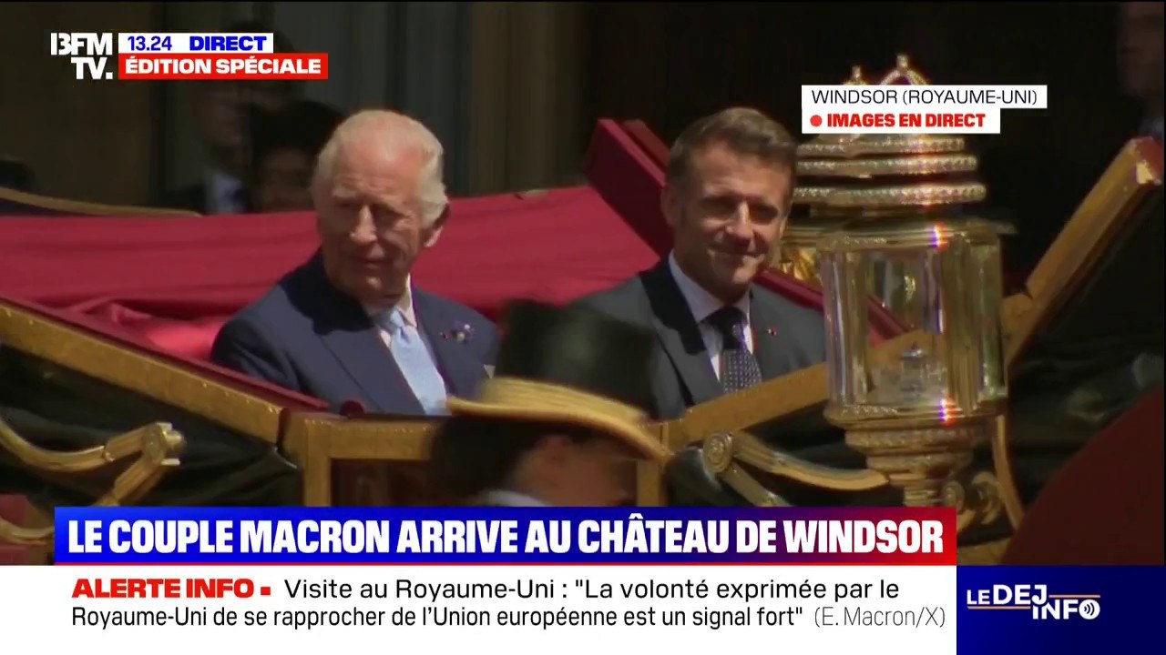 Les images de l'arrivée d'Emmanuel Macron et le roi Charles III au château de Windsor