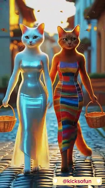 Two lady cats shopping from market