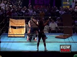 History of ECW - Tommy Dreamer piledrives Justin Credible on top of a ball of Ba