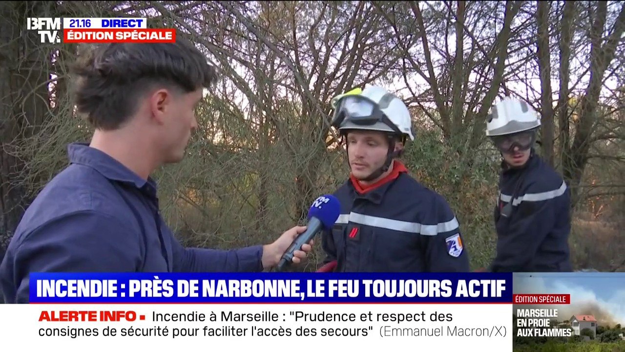Incendie dans l'Aude: les pompiers restent mobilisés toute la nuit pour tenter de maîtriser le feu près de Narbonne